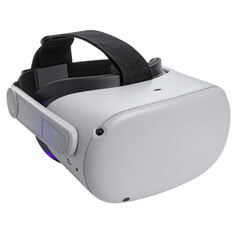 Sleek, white virtual reality headset. Features adjustable head strap, eye covers, sensors, and a smooth finish