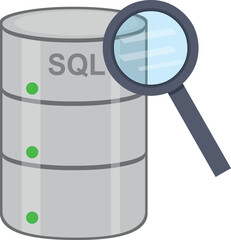 vector illustration sql database and magnifying glass object, in search computer file information concept icon