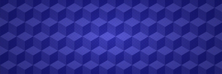 Blue Geometric Pattern With 3d Cube. Abstract Vector Background.  Optical Illusion Design With Blue Cube Texture. Graphic Bg With Tile And Geometry Block. Rectangle Shape Wallpaper. Mosaic Hexagon.