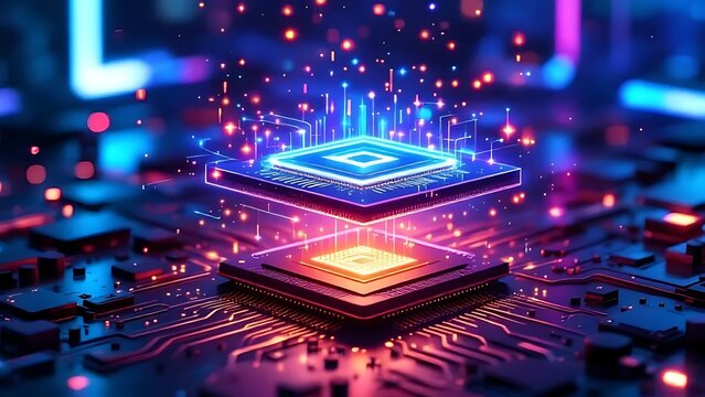 Futuristic technology cpu processor chip computer motherboard ai artificial intelligence system design on transparent background