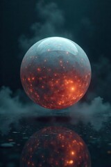 Serene Floating Sphere A Perfectly Smooth Orb of Absolute Stillness in Dimly Lit Space, Emanating an Aura of Profound Quiet and Absorbing All Sound