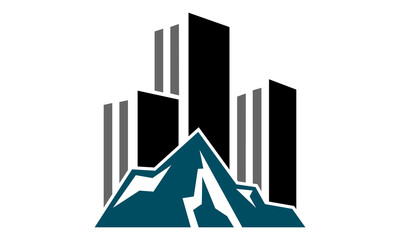 mountain and skyscraper icon vector illustration