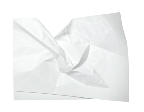 White crumpled tissue paper with torn edges on a black background