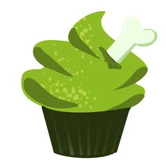 Green iced cupcake with bone decoration. Perfect for petthemed celebrations, dog bakery, halloween parties, veterinary businesses, and pet blogs.