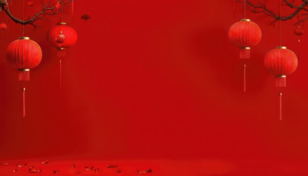 Chinese New Year Lanterns on Red Background