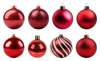 PNG Festive red Christmas ornaments collection, element set on transparent background