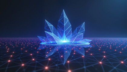 Abstract digital crystal structure glowing on dark background  
