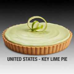 Classic key lime pie with smooth lime filling and spiral garnish on top crust