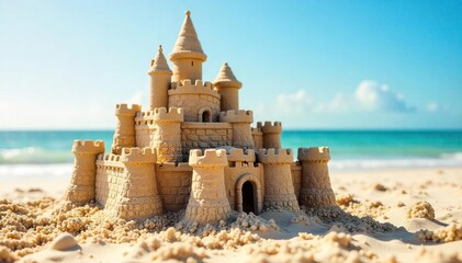 Majestic Sandcastle on Sunny Beach A Childs Creative Summer Masterpiece