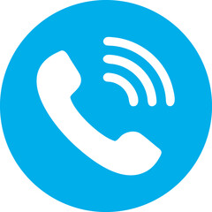 Modern white phone receiver icon with sound waves on bright blue circular background
