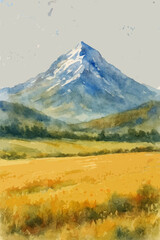 Fototapeta premium Field and mountain watercolor landscape⁠ 