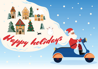 Santa on Scooter Christmas Greeting Card