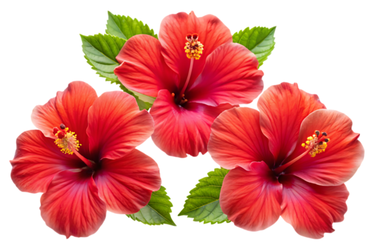 set of tropical red hibiscus flowers, cutout, PNG isolated on a white or transparent background, generated AI