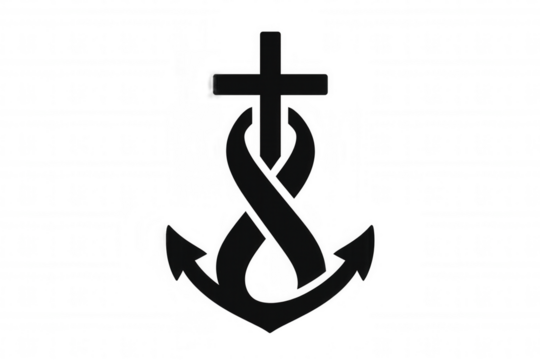 Huguenot cross symbol representing faith, hope, and charity, anchor and christian cross merging design
