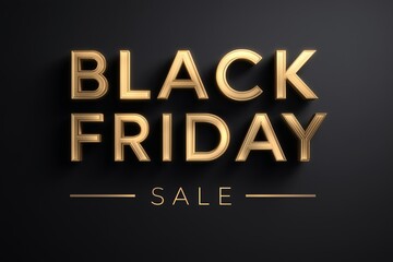 Black Friday sale banner with golden 3D text on dark background