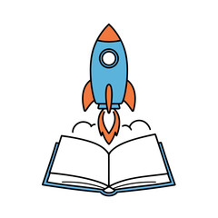 Vibrant Vector Illustration of a Rocket Launching from an Open Book, Symbolizing Educational Growth and Limitless Imagination