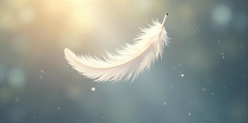 Serene White Feathers Drifting Downward in Soft Light Tranquil Image of Lightness and Fragility