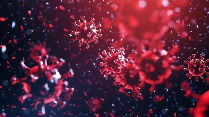 Animation of red coronavirus cells floating in a microscopic environment. Medical visualization of a pathogenic virus like COVID-19. Pandemic and infection concept - Powered by Adobe