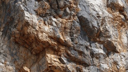 Textured rock surface reveals various shades of gray and brown highlighting the geological features and layers of this rocky landscape.
