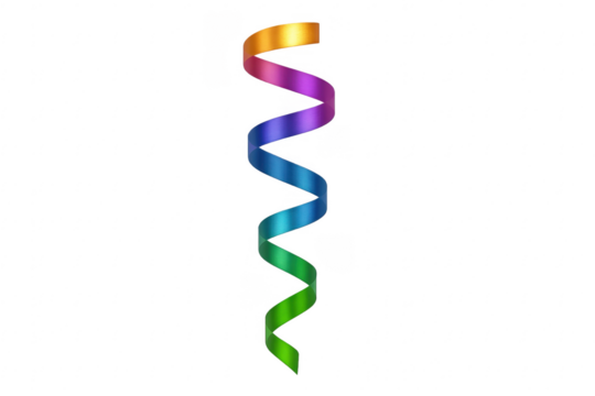 Colorful ribbon streamer spiraling down on transparent background