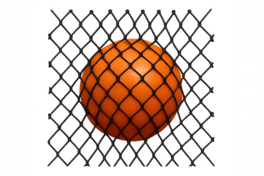 Orange sphere getting trapped behind a chain mesh fence, symbolizing restriction and boundaries