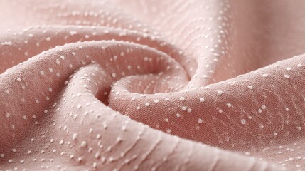 Fototapeta premium The soft pink fabric showcases tiny textured dots gently curling to reveal its smooth surface. This fabric gives a cozy and elegant feel illuminated by warm light.