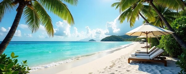Luxurious Beach Resort Umbrella Serene Ocean Views, Ultimate Relaxation
