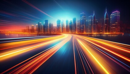 Obraz premium a blurry cityscape with lights and a blurry road sense of disorientation