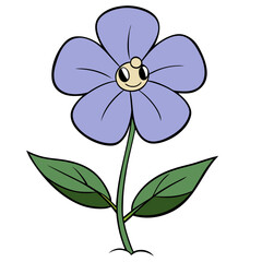 Illustration of a cute cartoon flower with purple petals and a smiling face for kids drawing