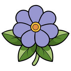 Beautiful purple flower illustration with green leaves vector graphic design asset for print and web