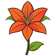 Illustration of a beautiful orange lily flower drawing with green leaves and stem vector art