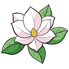 Fototapeta premium Illustration of a beautiful magnolia flower with green leaves for botanical art projects and design