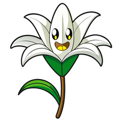 Illustration of cute cartoon lily flower with face vector graphic design for kids and education