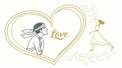 Elegant minimal heart outline with golden typography, modern love-themed vector for greeting card design.
