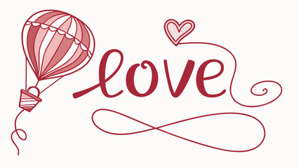 “Love” word connected to a heart line drawing, clean minimalist vector for Valentine’s cards and posters.
