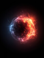Obraz premium Dynamic Fusion of Light and Energy Creates a Captivating Cosmic Sphere in Vibrant Shades of Blue and Red