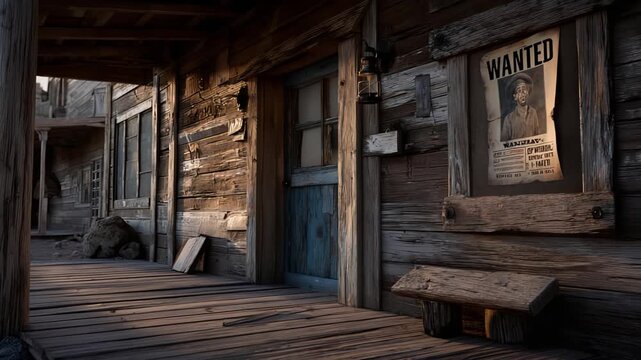 A picturesque Western Town scene showcasing a wanted poster prominently