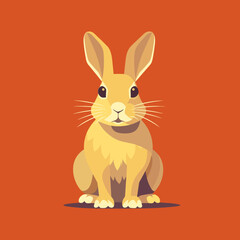 A cute yellow bunny with big eyes, whiskers, and gentle smile, sitting on red background. Ideal for kids' books or playful designs