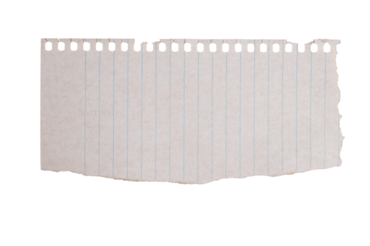Vertical torn notebook paper with perforated top edge
