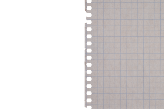 Squared notebook paper with perforated edge on transparent background