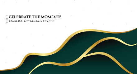 Elegant green and gold abstract waves celebrating special moments