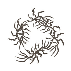 Hand drawn plants, dividers, wreaths, border frames. Circle floral frame with leaves on white background. Vector hand drawn illustration for wallpaper, posters, card. Copy space. Doodle style.