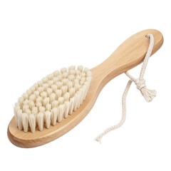 Oval wooden brush with tightly packed bristles, hanging loop, and light-colored wood