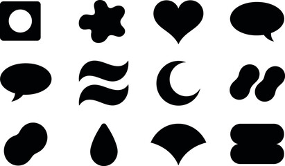 Collection of Abstract Black Shapes on White Background Vector Illustration