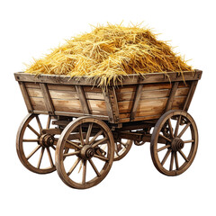 A rustic wooden cart brimming with golden hay, rendered with painterly digital techniques