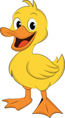 Cute Yellow Cartoon Duck Vector Illustration