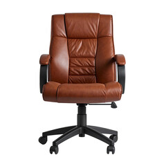 Brown leather office chair with black base, a professional and comfortable seating option