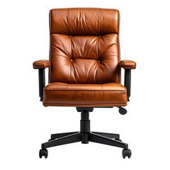 Luxurious tufted brown leather office chair with black base against black background