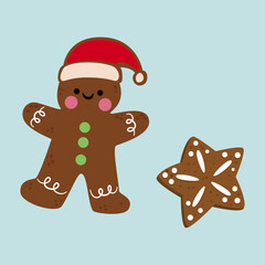 Cute gingerbread man and star cookies decorated with icing, perfect for festive holiday designs