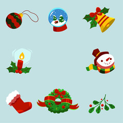 Collection of festive Christmas icons and decorations for holiday celebrations and winter season greetings